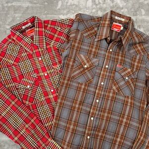 2x Vintage Ely Plains Western Pearl Snap Tall 16-35 (Med-Lar) Red Brown Cowboy